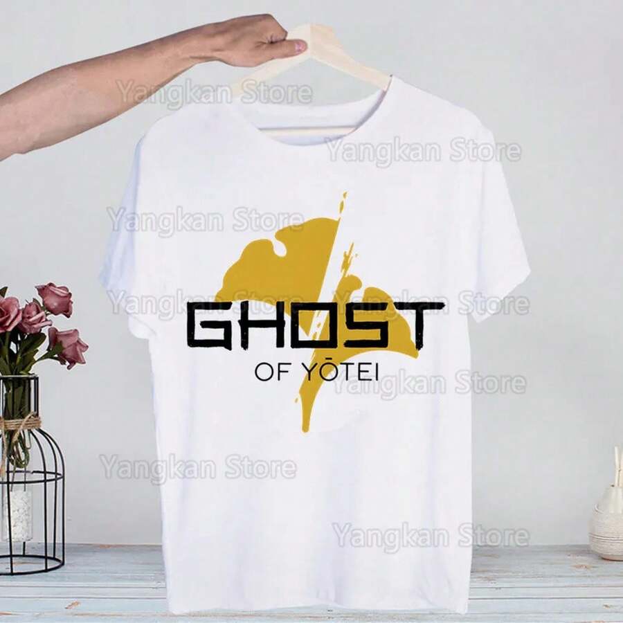 Camiseta Ghost of Yotei HarA1Juku M1en's estampada UniS1ex de manga corta. Camiseta casual para hombre. Camiseta de manga corta de algodón puro de 220 g para hombres y mujeres, tejido grueso, resistente a las arrugas y que no se deforma fácilmente. Estilo sencillo y versátil, ligero y transpirable, perfecto para ir al trabajo, viajar, acampar, ir de compras y para el tiempo libre diario. - Blanco - Ver 1