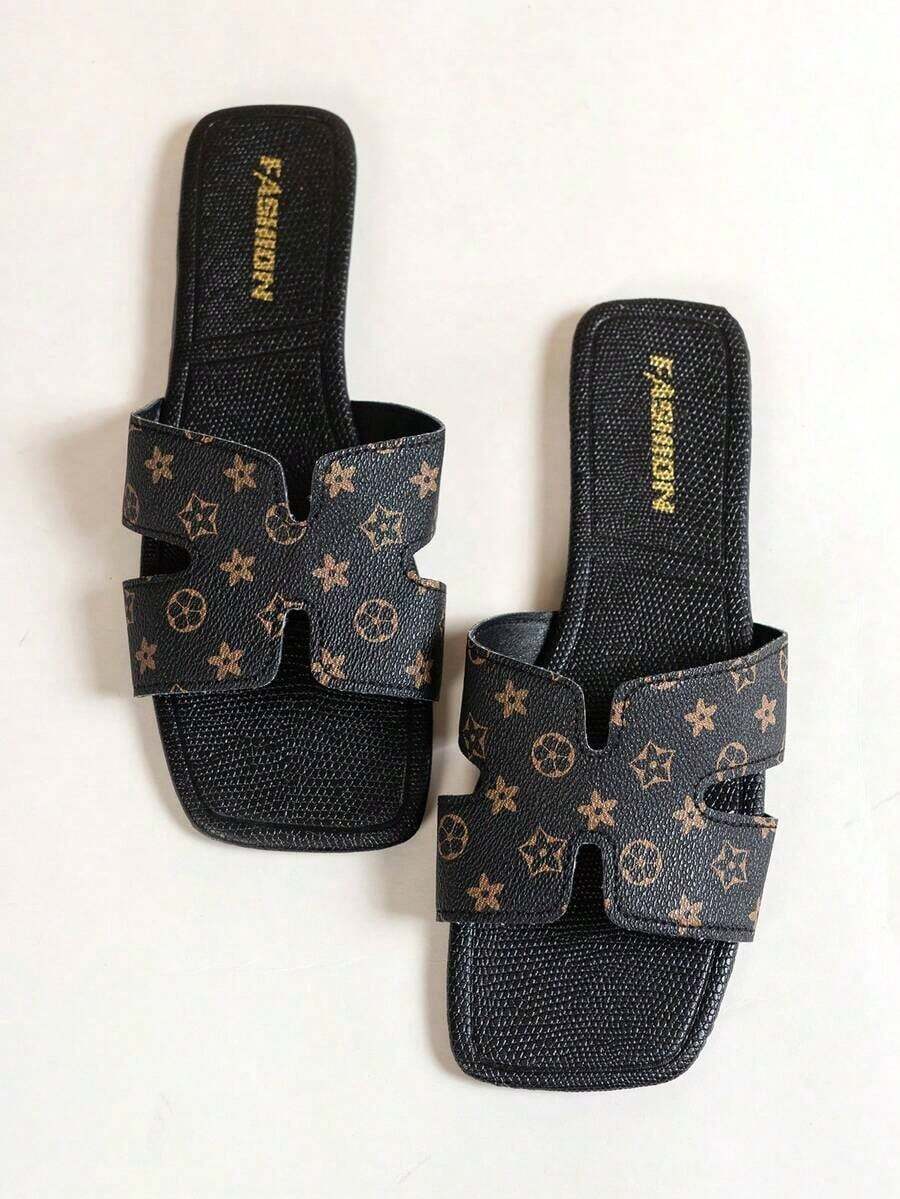 MICCOM Women's Fashion Flat Sandals, Open Square Toe, Black, New Versatile Flat Slippers For Spring/Summer - 黑色的 - 查看 1