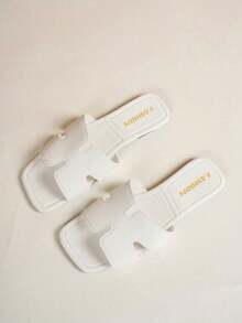 MICCOM Women's Fashion Flat Sandals, Open Square Toe, Black, New Versatile Flat Slippers For Spring/Summer - White - View 4