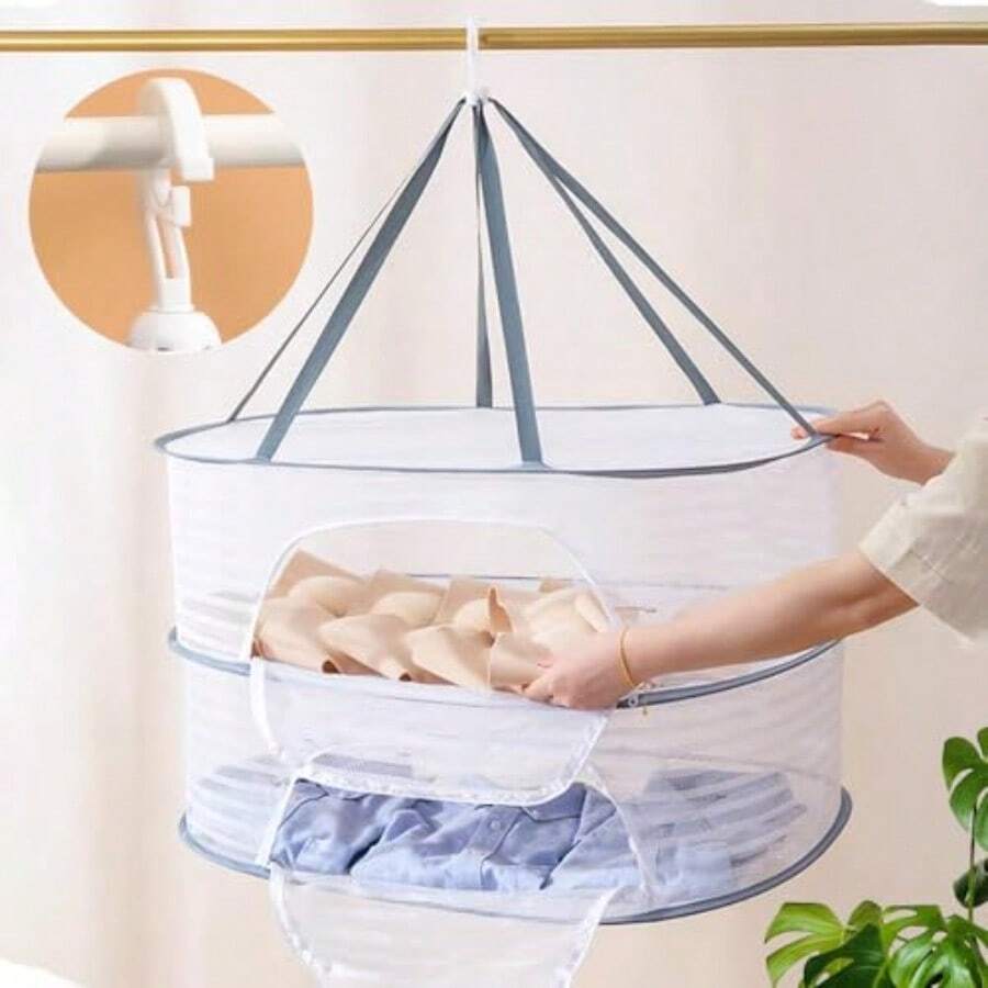Flat Drying Net, Foldable, Sweater Drying, 2 Tiers, Large Capacity, Windproof, New Specifications that Make It Easy to Tilt, Laundry Drying Net, Drying Net, Prevents Deformation, Breathable, Foldable Storage, For Indoor and Outdoor Use, Laundry Insect Repellent, Stink Bug Repellent, Knit, Drying, Indoor Drying, Autumn/Winter - 写真のように - チェックする 1