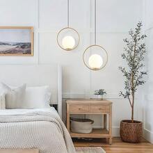 1/2 chiếc đèn treo hình cầu tròn mạ vàng sang trọng, đế đèn E27, kiểu dáng tối giản hiện đại cho phòng ăn, quầy bar, phòng ngủ, tạo không gian ấm cúng cho ngôi nhà (Không bao gồm bóng đèn) - Vàng - Xem 5