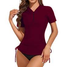 Traje de surf adelgazante de color sólido con cremallera y efecto reductor de abdomen, con diseño de triángulo fruncido, traje de baño de dos piezas para mujer. - verde menta - Ver 6