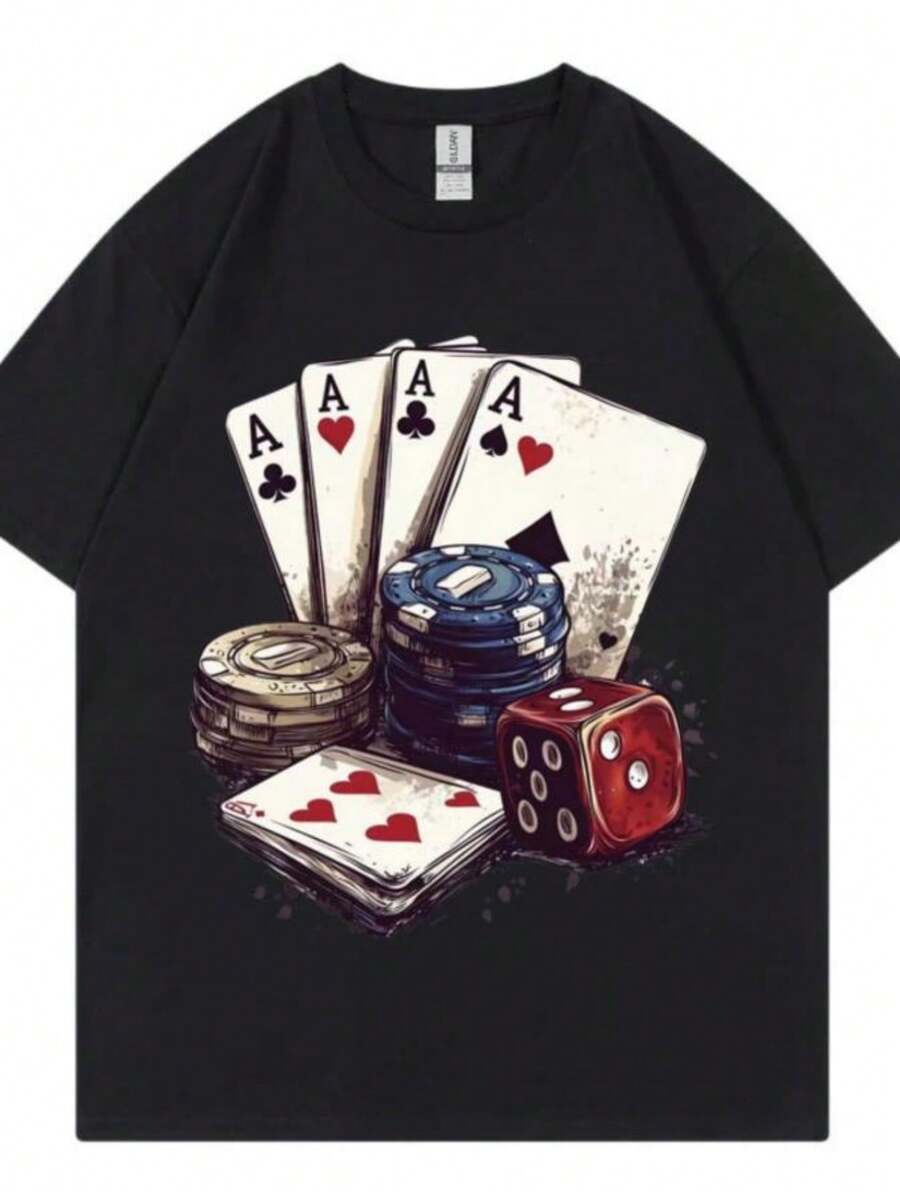 Funny Casino Poker Graphic T Shirts Men Women Clothing Fashion Y2k Short Sleeve T-Shirt High Quality Cotton Summer T-Shirts - 黑色 - 查看 1