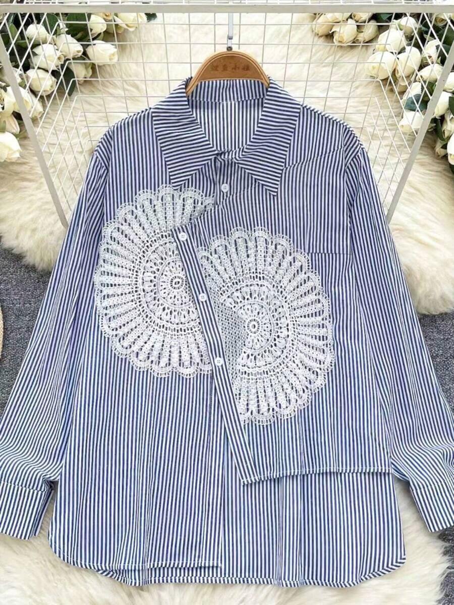 Camisa a rayas casual y versátil para uso diario de mujer - Celeste - Ver 1
