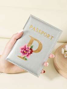 Floral Letter Print Passport Holder Wallet & Card Holder, Slim Travel Purse For Couple, Fits Cards & IDs, Lightweight Portable - Burgundy - View 104