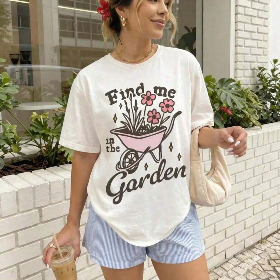 SimpieAndVersatileDesignCamiseta "Encuéntrame en el jardín", Camiseta de jardinería, Camiseta para amantes de las plantas, Regalos para jardineros, Camiseta estilo cottagecore, Camiseta de primavera/veranoCottonT-Shirt - Blanco - Ver 1