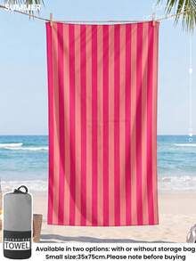 1pc Pink Striped Fashionable Beach Towel, Super Absorbent Soft Comfortable Microfiber Material, Lightweight Portable, Wind/Sun/Sand Resistant, Suitable For Summer Travel & Vacation, Available In 35*75cm Small Size Or 150cm+ Large Size - Multicolor - View 7