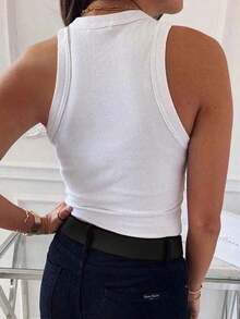 Musculosa De Cuello Redondo Y Ajuste Ajustado unicolor - Blanco - Ver 3