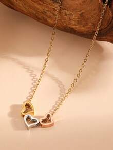 Bộ dây chuyền ba kiểu dáng dành cho nữ, mặt dây chuyền hình trái tim bằng thép không gỉ với họa tiết hoa và hình tròn, trang sức chống dị ứng, chống thấm nước, thích hợp để đeo hàng ngày và trong các dịp đặc biệt. - Nhiều màu - Xem 6