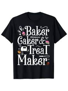 Camiseta Deportiva Casual para Mujer con Diseño Divertido Baker & Baker - Camiseta Negra Elástica de Cuello Redondo, Lavable aáquina, Ajuste Cómodo y Perfecta para Todas las Estaciones. - Negro - Ver 1