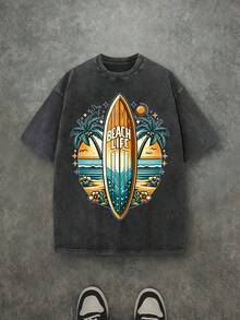 Camiseta casual vintage cómoda y lavada para mujer, camiseta de manga corta con cuello redondo,% algodón lavado y versátil para hombre, adecuada para uso diario y atuendos de, estilo unisex. - Negro - Ver 6