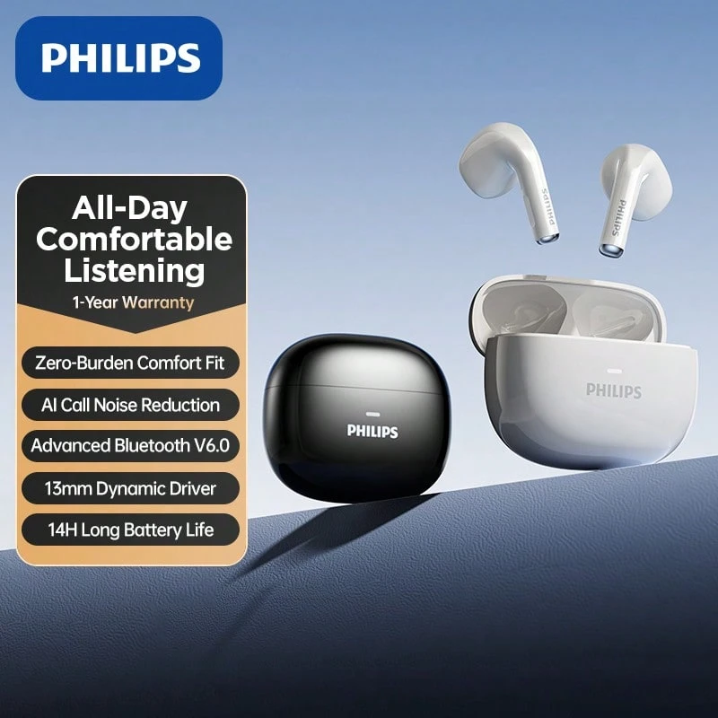 PHILIPS TAT1040 Semi-In-Ear True Wireless Bluetooth 6.0 Earphones, AI Call Noise Cancellation, 13mm Dynamic Driver Unit, Lightweight & Comfortable, 11 Hours Total Playtime, Deep Bass, Microphone For Fitness - View 1