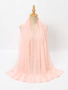 1条女士纯色刺绣雪纺头巾，柔软舒适，轻盈透气，长款百搭，饰有优雅的撞色刺绣设计，适合日常佩戴，四季皆宜，亦是度假和旅行的必备单品。 - 多色-蝴蝶結繡花長巾 - 查看 2