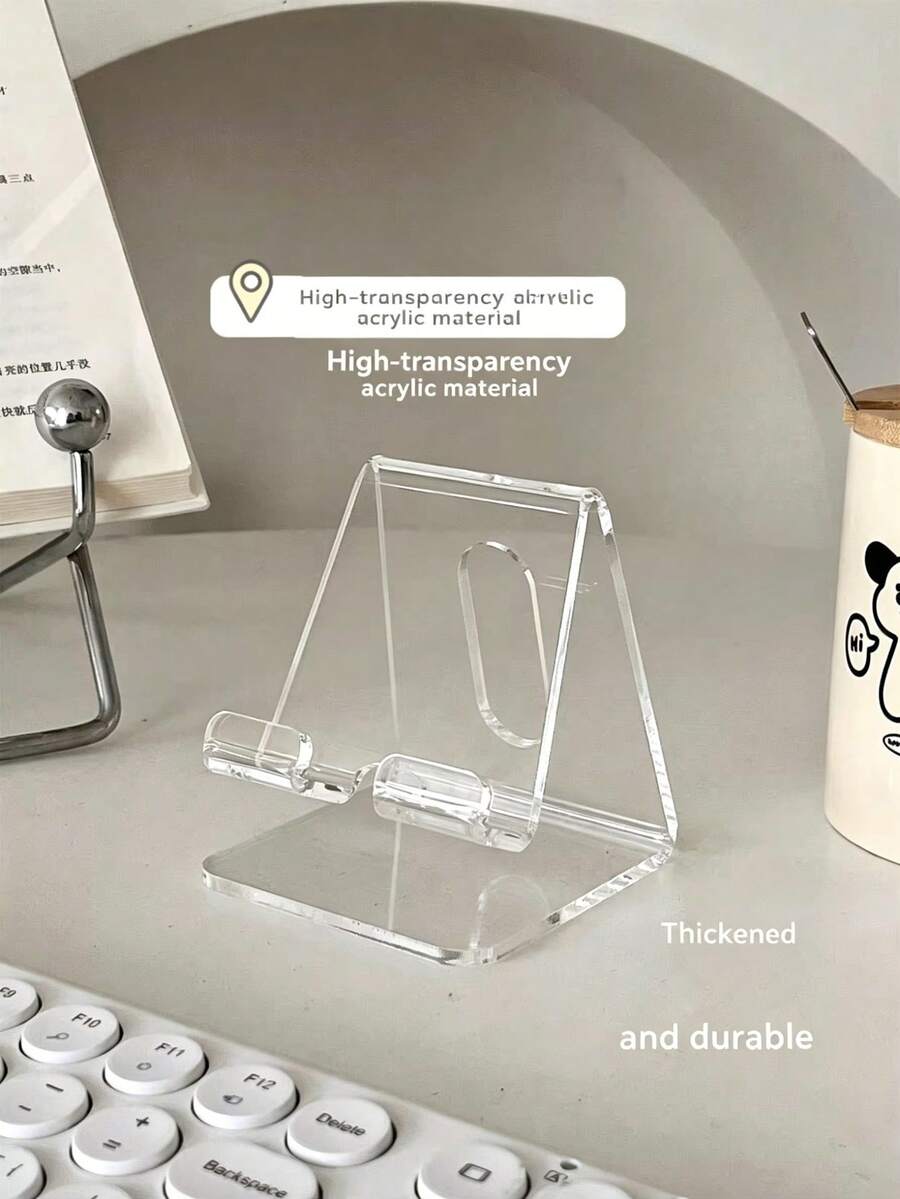 1-2pcs Transparent Acrylic Phone Stand, Thickened Desktop Holder, Universal Portable Display Rack, Suitable For Smartphones And Small Tablets - Transparent Bracket - View 1