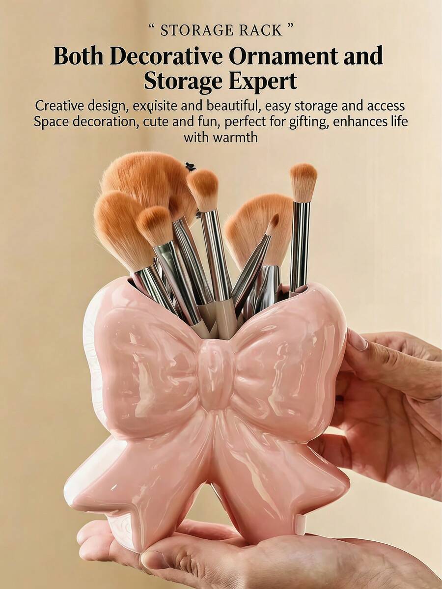 1pc Multi-Functional 2-In-1 Makeup Drying Rack, Suitable For Makeup Brushes, Sponges, Vanity, Bathroom, Bedroom, Cute Bow Design, Beautiful Cosmetic Storage & Organization Box, Beauty Tool Storage Box, Home Decor, Creative Decor, Birthday & Housewarming Gift For Her - Multicolor - View 1