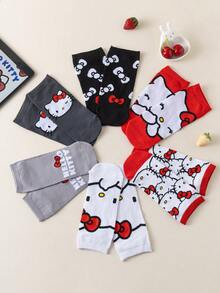 Noctvar OBM Sleepwear X Hello Kitty Hello Kitty 短袜（1/6 双装），可爱萌系猫咪图案，舒适透气，适合学生/成人，可作礼物或日常穿着，男女通用 - 彩色 - 查看 6