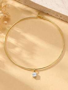 1 chiếc vòng cổ choker mặt dây chuyền pha lê tròn tối giản, thanh lịch, thích hợp cho mùa xuân/hè, đa năng cho đeo hàng ngày, làm quà tặng, đi chơi và dự tiệc. - Vàng - Xem 4