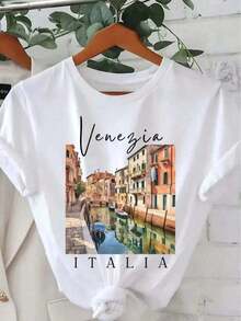 Camiseta 100% AlgodóN De Ocio Y Moda Para Mujer Y Hombre Con Estampado De Venecia, Italia - Camiseta Con Estampado De Letras De Canales Fluviales Estilo Vacacional - Top Diario Suave De Alta Calidad, Estilo Casual Vacacional En Blanco (Lavable A Mano) - La Primera OpcióN Para Regalos De Recuerdo Italianos, Una Camiseta Estampada CóModa Esencial Para El Verano, Exclusiva Para Entusiastas De Los Viajes, CóModa Y Holgada. - Blanco - Ver 1