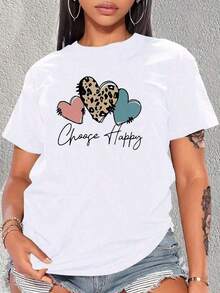 Women's Plus Size Lightweight T-Shirt Y2K Style/Oversized Crew Neck Crop Top - Choose From Cheerful Inspirational Quotes And Heart Prints With Leopard Print - Casual Stretch T-Shirt For Everyday Wear - White Base Color With Pink, Black, And Cyan Accents - Suitable For All Seasons And Special Occasions - Summer Essential And Casual Chic Style - 白色 - 查看 6