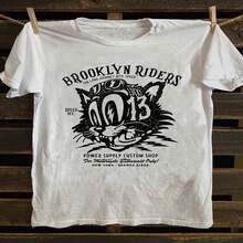 Men's Retro Punk Rock T-Shirt With Brooklyn Gang Logo And 013 Speed Limit 110 Design - Soft Retro Biker T-Shirt, Casual Short Sleeve White T-Shirt, Suitable For Concerts - 白色 - 查看 2