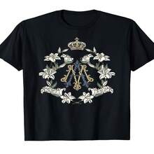 Camiseta unisex de manga corta estampada con el símbolo católico de la Virgen María, exclusiva para el Día de la Independencia/Día del Padre, edición de verano de 2026, 180 g. - Negro - Ver 1