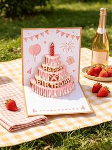 1pc Handmade 3D Pop-Up Birthday Card, Featuring Vivid Cake And Balloon Design With "Happy Birthday" Text, Ideal For Gifting To Friends And Family, Perfect For Birthday Party Supplies, Celebration Events And Birthday Party Decor - Multicolor - View 4