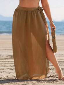 Cubrecuerpo informal con moño en talla grande para mujer, para verano y vacaciones en la playa - Marrón - Ver 5