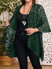 Chaqueta casual de apertura frontal con mangas 3/4 de jacquard para mujer de talla grande, para atuendos de vacaciones de otoño/invierno, atuendos de primavera, ropa de verano, vestidos de primavera, atuendos de primavera, ropa de primavera par - Verde Oscuro - Ver 6