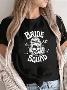 1 camiseta ligera y duradera, estampada con un diseño de calavera, perfecta para despedidas de soltera y ocasiones nupciales, ropa casual para mujer, diseño estampado, top de manga corta, 180g 100% algodón. - Blanco - Ver 7