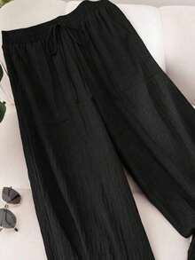 Plus Size Women's Spring/Summer Business Casual Pants, Suitable For Occasions Such As Valentine's Day, Fashionable Work Trips, With Pockets. Beach Vacations, Suitable For College Students, Valentine's Day, Cruise Trips, Etc. Loose/Wide Leg Summer Pants, Plus Size Women's Casual Pants. - 煙灰色 - 查看 5