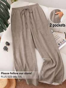 Plus Size Women's Spring/Summer Business Casual Pants, Suitable For Occasions Such As Valentine's Day, Fashionable Work Trips, With Pockets. Beach Vacations, Suitable For College Students, Valentine's Day, Cruise Trips, Etc. Loose/Wide Leg Summer Pants, Plus Size Women's Casual Pants. - 鮮紅色 - 查看 6