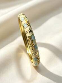 1 chiếc vòng tay mạ vàng 18K hình ngôi sao cầu vồng, họa tiết hoa và sao mềm mại, phụ kiện thanh lịch dùng hàng ngày và dự tiệc, quà tặng cho phụ nữ. - Vòng tay kiểu trái tim năm cánh - Xem 11