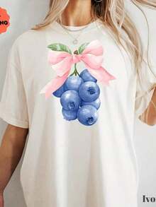 Camiseta Casual C Omforolors Blueberry And Coquette Bows, Regalo para Blueberrover, Camiseta para Festival de Frutas, Camiseta para Fer Market, Tallas S-3XL, Camiseta de Algodón Grueso y Transpirable - Hecha de Algodón Grueso y Transpirable. Con estampado de mariposas, adecuada para niñas y mujeres, camiseta inspiradora de manga corta y cuello redondo, top estético y lindo de verano YK Ste, adecuada para actividades al aire libre, familia, trabajo o uso diario casual en la calle. - Blanco - Ver 7