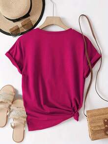 Plus Size - Plus Size - 0-8XL Plus Size Fashion Casual Printed T-Shirt Women's Clothing, Modern Base Layer Daily Outing Casual Wear For All Seasons Comfortable Fit Short Sleeve T-Shirt Multicolor Available Funny Women's T-Shirt Holiday Gift Plus Size Women - 紅玫瑰 - 查看 2