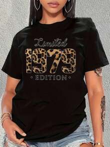 Under The Radar Women's T-Shirt | Shipped From Mexico | High-Quality Breathable Fabric | Loose-Fitting Short-Sleeve Cotton T-Shirt With Leopard Print, Limited Edition 1979, Casual Sporty Style With Crew Neck, Urban Vintage Style, Unisex, In Black And White. - 黑色 - 查看 1