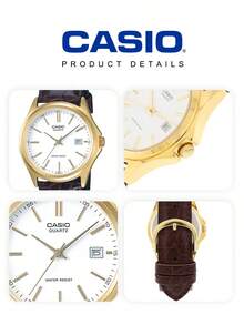 Casio ساعة يد للنساء، موديل كاجوال أعمال عصري بعقارب وأرقام رومانية وعرض التاريخ، مقاومة للماء بحركة كوارتز وسوار جلد طبيعي، طراز كوري، قرص أبيض، MTP-1183Q-7A - أبيض - مشاهدة 6