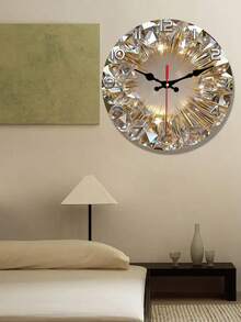 2D Plane 1pc, Diamond-Encrusted Wooden Round Wall Clock, Round Silent Movement, Battery-Powered, Suitable For Meditation, Living Room, Bedroom, Dining Room Decorations - AA Batteries Not Included - Multicolor - View 1