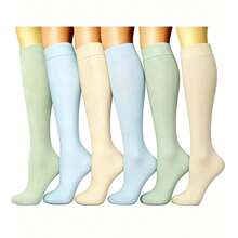 1/6 Pairs Sports Compression Socks, Elastic Long Solid Color Socks, Y2k, Cozy - Multicolor - View 30