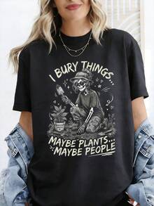 Una camiseta de mujer de manga corta, holgada, moderna, a la moda, retro y elegante, adecuada para actividades al aire libre en primavera y verano.Camiseta divertida con el meme y la descripción 'Entierro cosas, tal vez plantas, tal vez personas, calaveras'.Camiseta holgada estilo Y2K para mujer, estilo callejero vintage de los años 2000, camiseta estampada holgada, 180G.blusas para mujer,blusas casuales para dama,tops,, mujer premium,y2k,playeras de mujer curvy,ofertas y liquidaciones ropa mujer,playeras deportivas para mujer,,playeras de hombre, mujer,blusas>elegante DMDZ - Negro - Ver 8