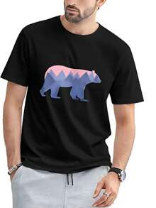 Camisetas de oso para hombre, con estampado gráfico novedoso, camisetas divertidas para hombre, cuello redondo - Negro - Ver 1