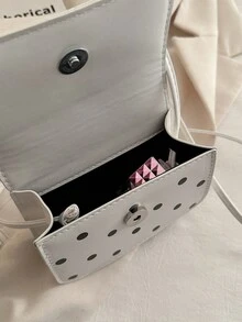 Mini Fashionable New Women's Polka Dot PU Leather Small Square Shoulder Crossbody Bag - White - View 7