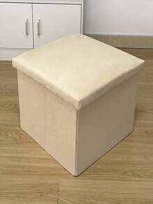 1pc Fabric Folding Storage Ottoman, Household Storage Bench, Can Be Sat On, Shoe Changing Bench With Large Capacity, Extendable Bench, Square Storage Ottoman, Foldable Storage Box, Footrest Stool - Beige - View 3