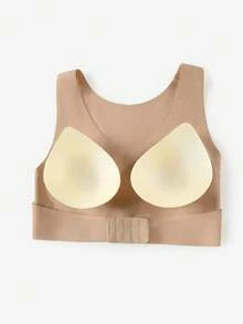 1 pieza Sujetador deportivo inalámbrico con cierre delantero y trasero para mujer, con almohadillas extraíbles, adecuado para ciclismo y entrenamiento - Marrón - Ver 7