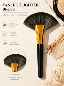 1pc Soft Fan-Shaped Highlighter Brush, Black & Gold Handle, Creates Natural Glow Makeup, Highlighter, Powder, Contour, Blush Brush, Essential Daily Makeup Brush For Beginners, Fashionable Beauty Brush - Multicolor - View 7