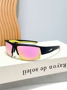 1 pièce Lunettes de mode de rue rétro Y2K colorées et contrastées de forme bouclier, stylées et chics, unisexes - Multicolore - Voir 7
