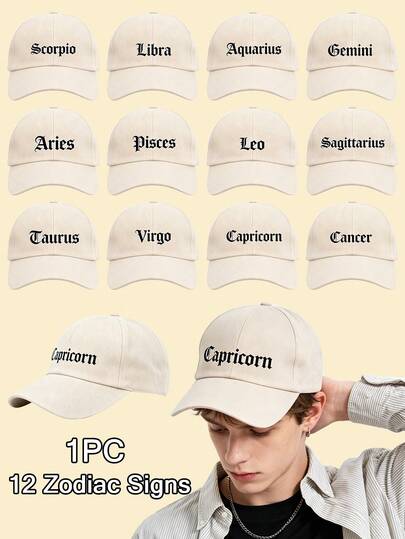 1 Piece Men's 12 Zodiac Signs Printed Baseball Cap Six-Sided Hat Outdoor Adjustable Sunscreen Leisure Hat Spring Autumn Travel Tourism Beach Vacation