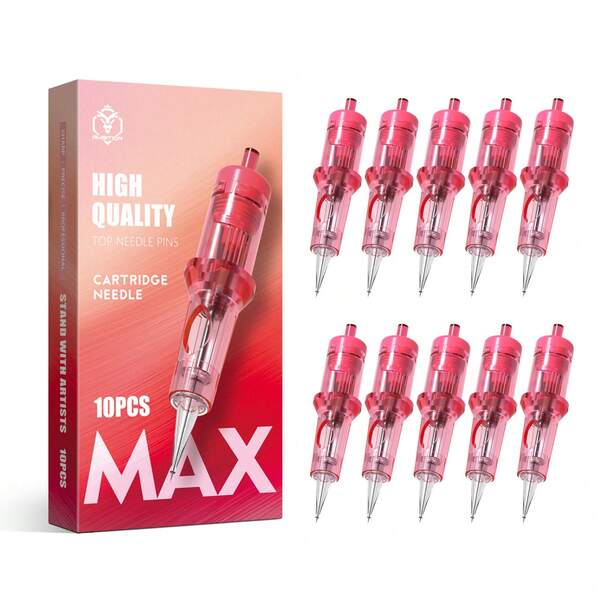 AMBITION 10pcs/Box Pink Tattoo Cartridge Needles 0.2mm 0.25mm 0.3mm 0.35mm Round Liner Mix Needle 1rl 3rl 5rl Wireless Tattoo Machine