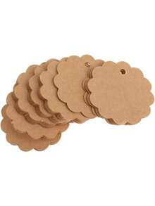 100pcs/Set White Blank Kraft Paper Gift Wrapping Tag With Scalloped Edge, Suitable For Wedding, Birthday Party Decor, Baking Cookie Packaging Label - Scalloped Shape - View 4