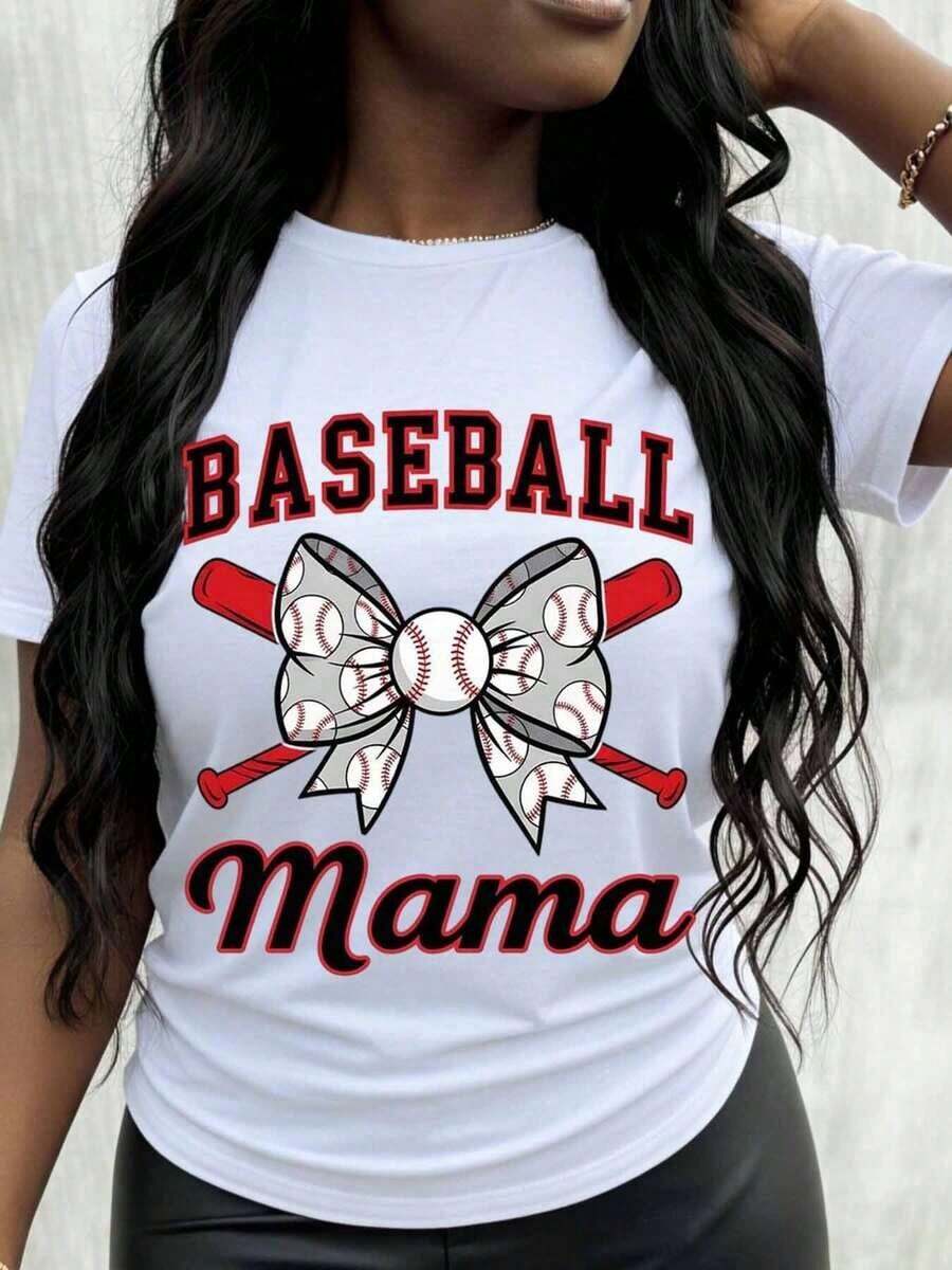 Camiseta de béisbol para mamá con diseño de lazo y bate para mujer, regalo para mamá beisbolista, camiseta de algodón holgada para mujer - Blanco - Ver 1