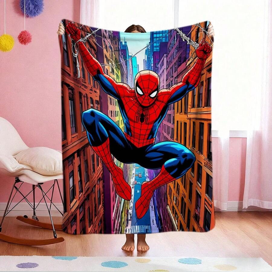1pc S-Pider-Man Print Blanket,Retro Cartoon Style Throw Blanket,Cartoon Character Printed Blanket,All-Season Universal Nap Blanket,Character Home Decor Blanket,Modern Fashion Gift Suitable For Home Bedroom Bed Sofa Office Lunch Break Cover Picnic Blanket - Nhiều màu - Xem 1